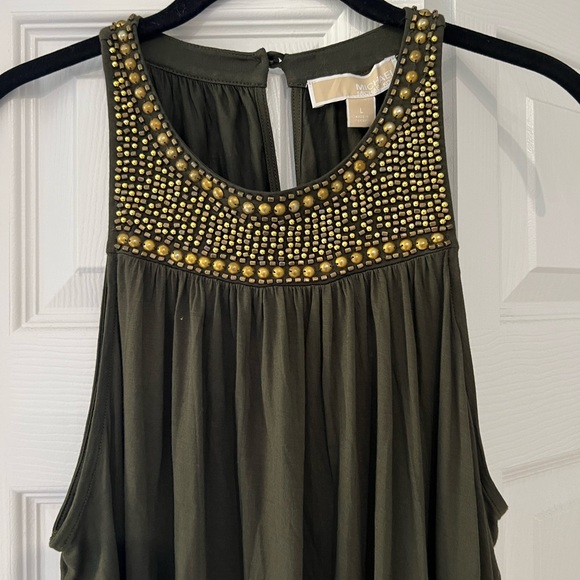 Michael Kors NWT - beaded gold top; size large; rich olive color; racerback - Picture 7 of 10